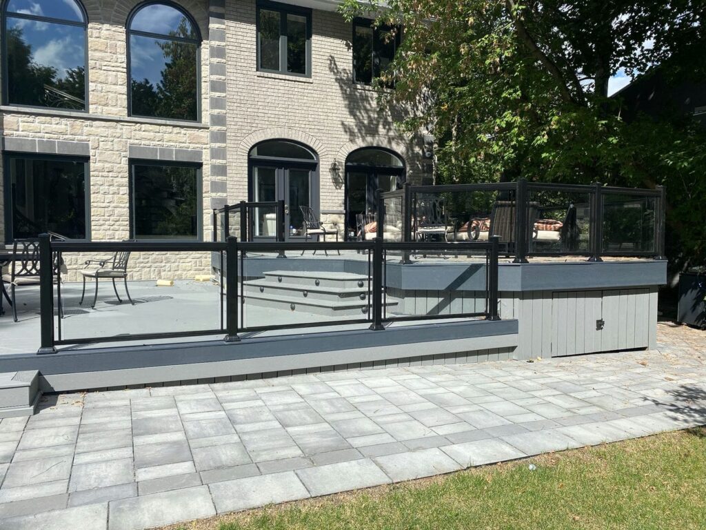 black framed glass deck railings