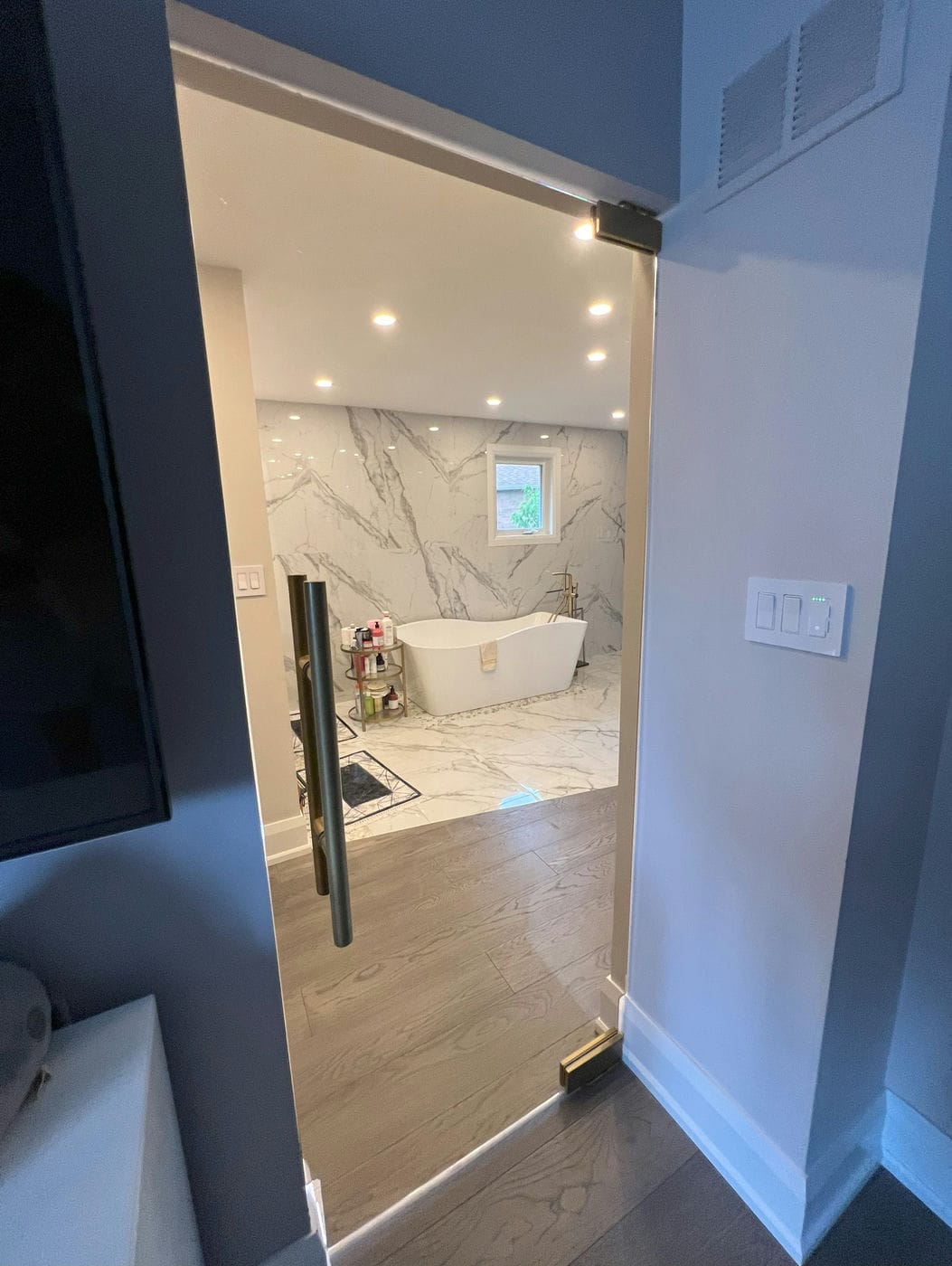 glass door in bathroom