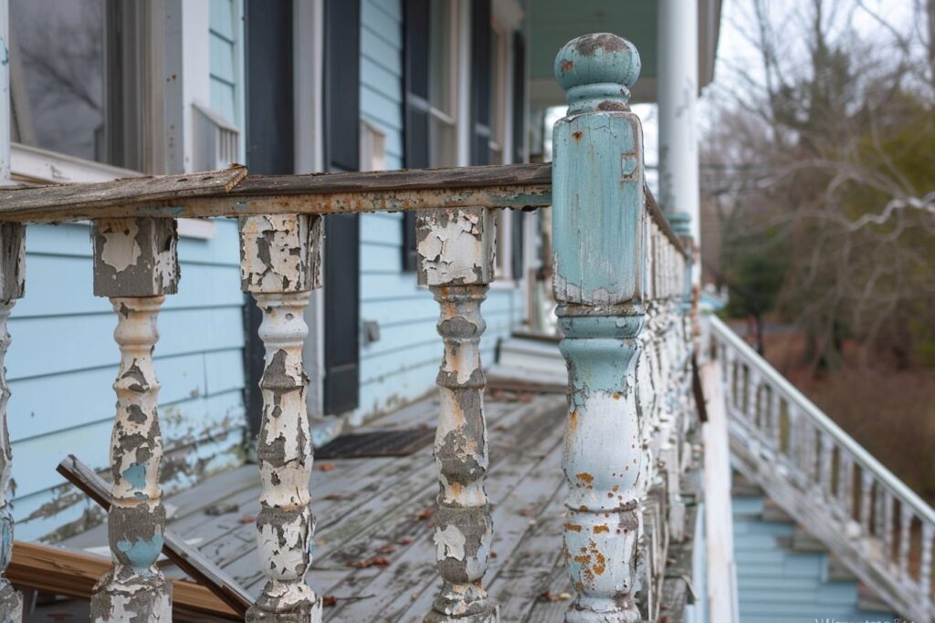 exterior railings falling apart and decaying