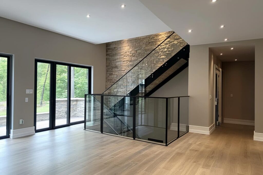 indoor glass railings for modern townhome