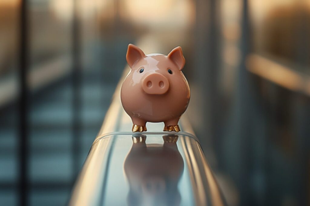 piggy bank on railing piggy bank on railing