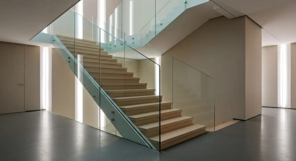 Modern indoor glass railings for staircase
