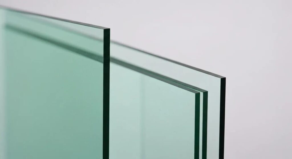 Close-up of tempered and laminated glass types for railings