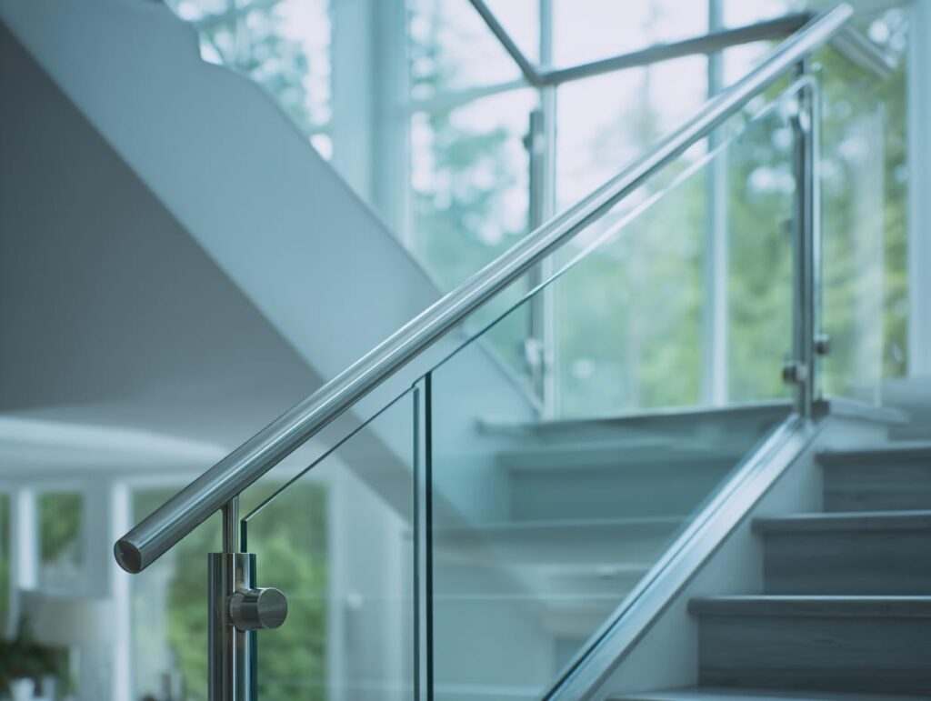 indoor glass railings with stainless steel handrails