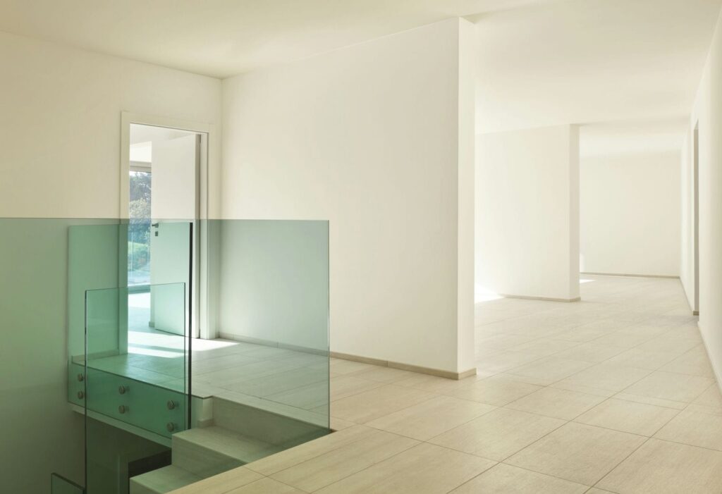 indoor glass railings with tint applied