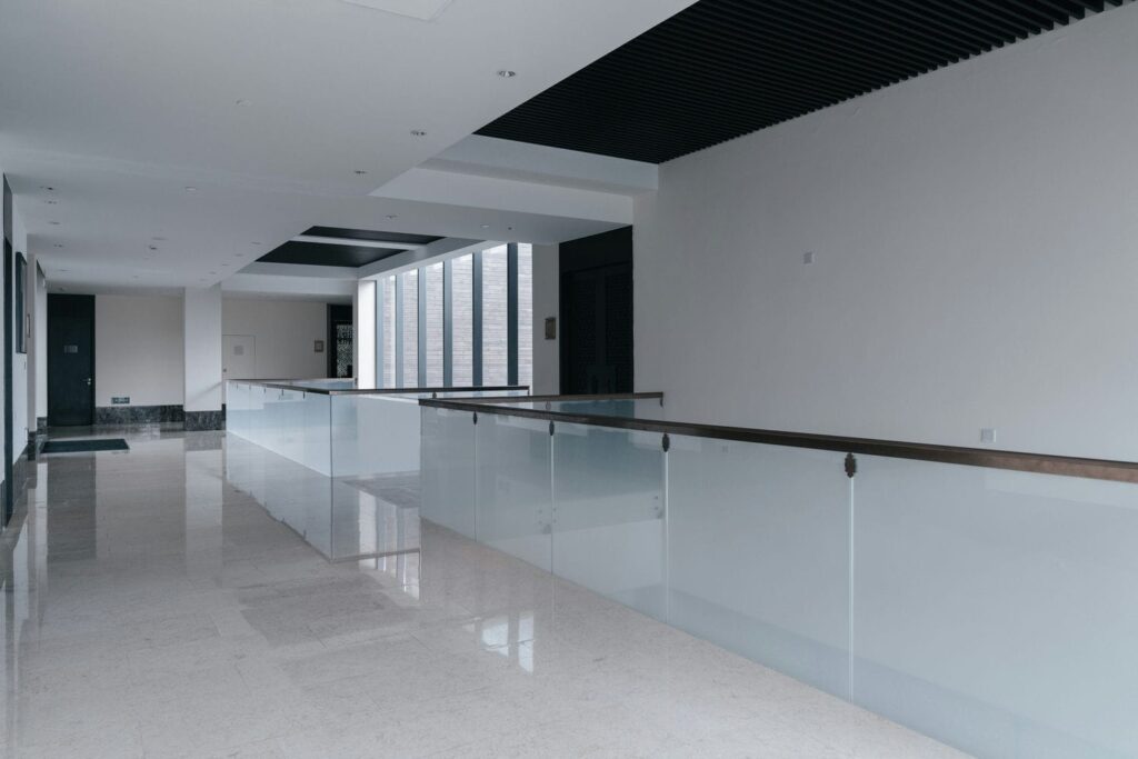 frosted glass railings in luxury hotel