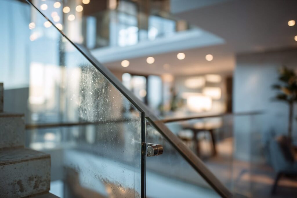 glass railings with fingerprint smudges