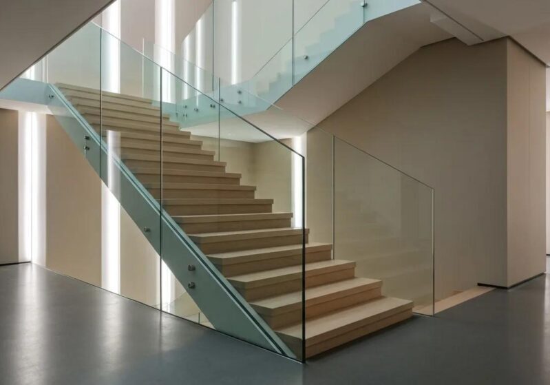 Modern indoor glass railings for staircase
