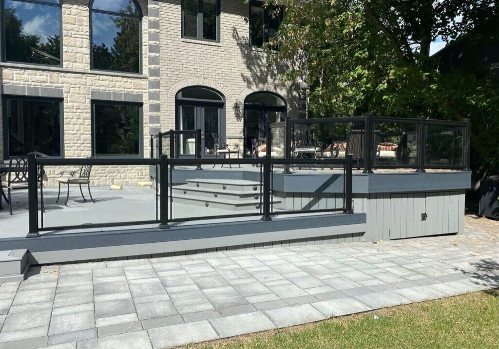 black framed glass deck railings