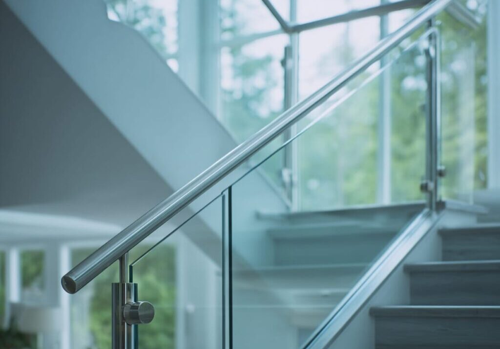 indoor glass railings with stainless steel handrails