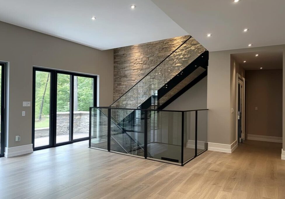 indoor glass railings for modern townhome