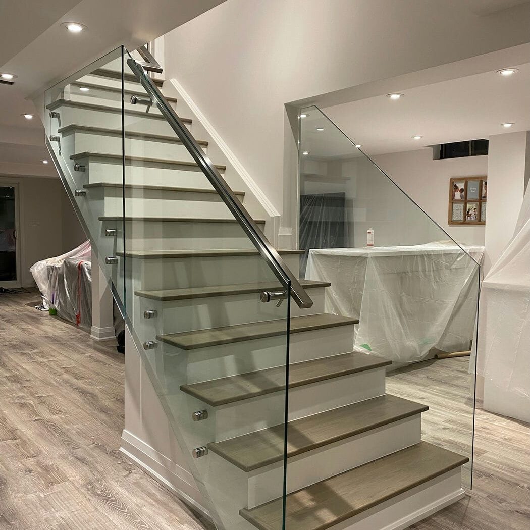 indoor glass railings with stainless steel accessories