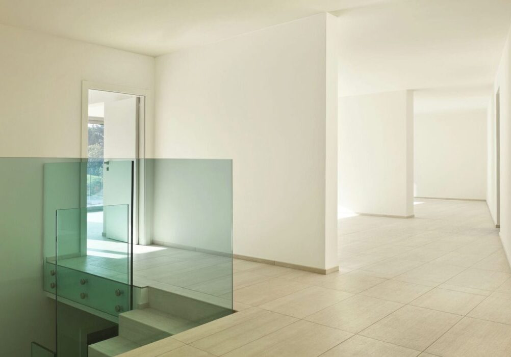 indoor glass railings with tint applied