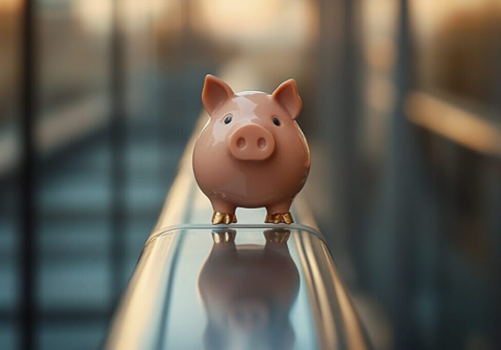 piggy bank on railing piggy bank on railing